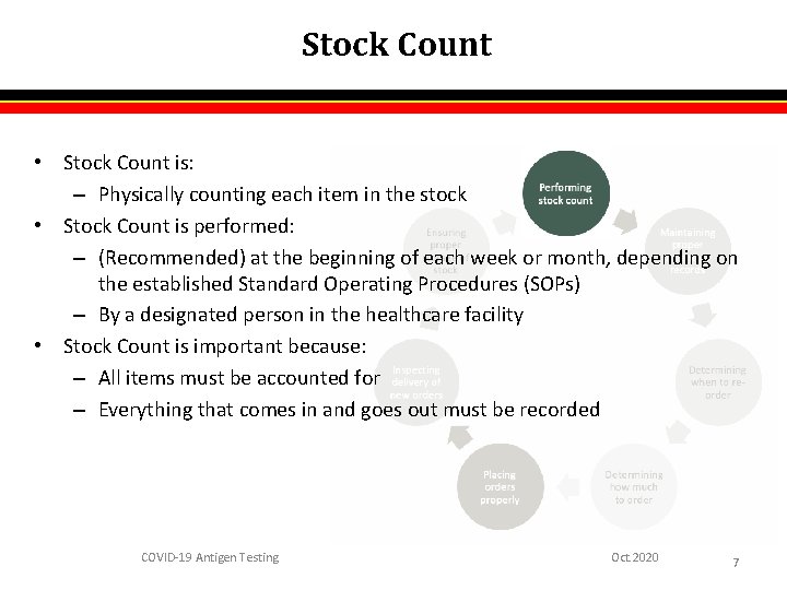 Stock Count • Stock Count is: – Physically counting each item in the stock