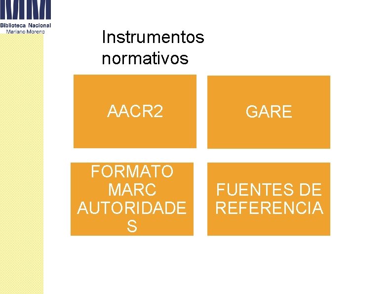 Instrumentos normativos AACR 2 GARE FORMATO MARC AUTORIDADE S FUENTES DE REFERENCIA 