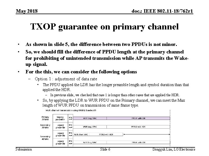 May 2018 doc. : IEEE 802. 11 -18/762 r 1 TXOP guarantee on primary