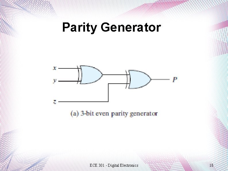 Parity Generator ECE 301 - Digital Electronics 18 