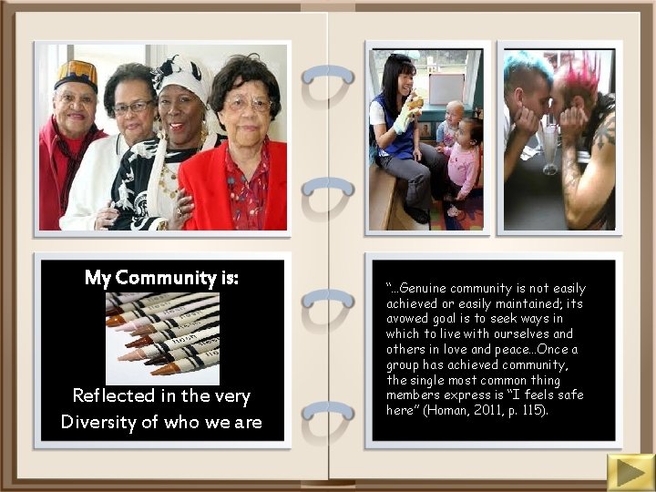 My Community is: Reflected in the very Diversity of who we are “…Genuine community