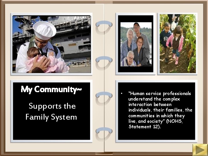 My Community~ Supports the Family System • “Human service professionals understand the complex interaction
