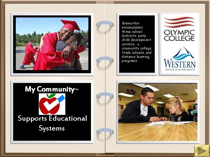 Bremerton encompasses three school districts, early child development centers, a community college, trade schools,