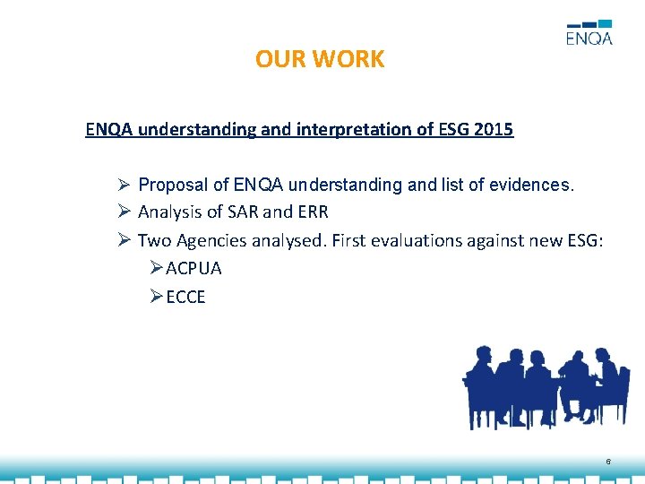 OUR WORK ENQA understanding and interpretation of ESG 2015 Ø Proposal of ENQA understanding