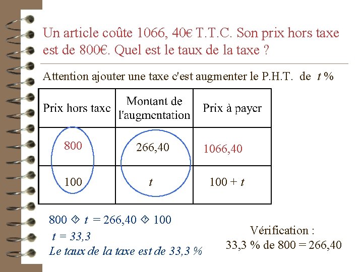 Un article coûte 1066, 40€ T. T. C. Son prix hors taxe est de