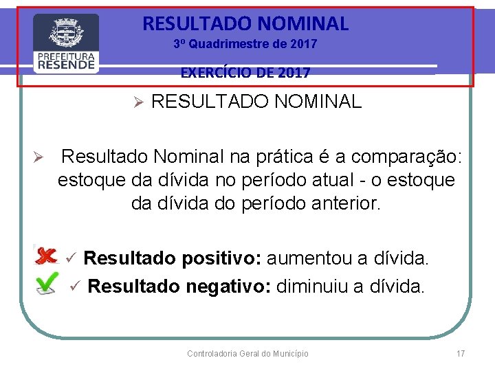 RESULTADO NOMINAL 3º Quadrimestre de 2017 EXERCÍCIO DE 2017 Ø Ø RESULTADO NOMINAL Resultado