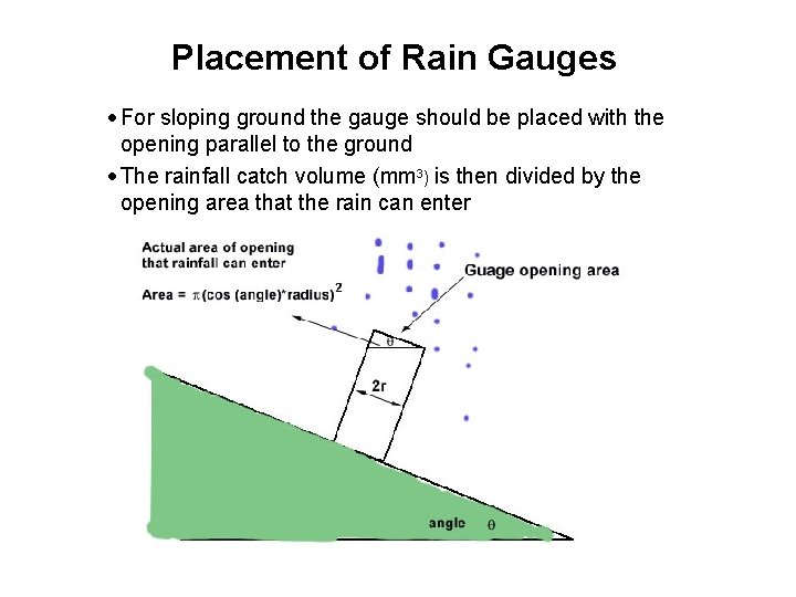Placement of Rain Gauges · For sloping ground the gauge should be placed with