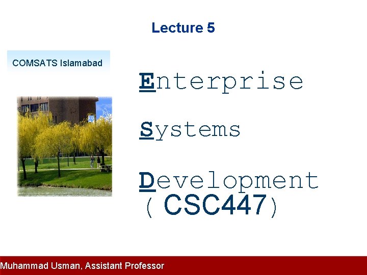 Lecture 5 COMSATS Islamabad Enterprise Systems Development ( CSC 447) Muhammad Usman, Assistant Professor