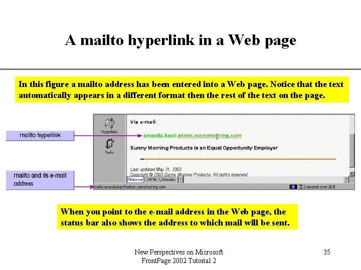 A mailto hyperlink in a Web page XP In this figure a mailto address