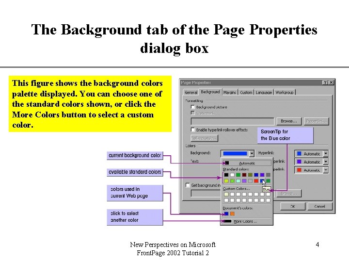 The Background tab of the Page Properties XP dialog box This figure shows the