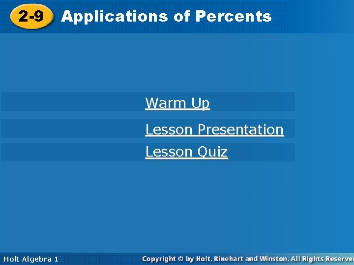 2 -9 of of Percents Applications Percents 2 -9 Application Warm Up Lesson Presentation