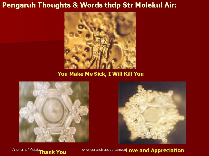 Pengaruh Thoughts & Words thdp Str Molekul Air: You Make Me Sick, I Will