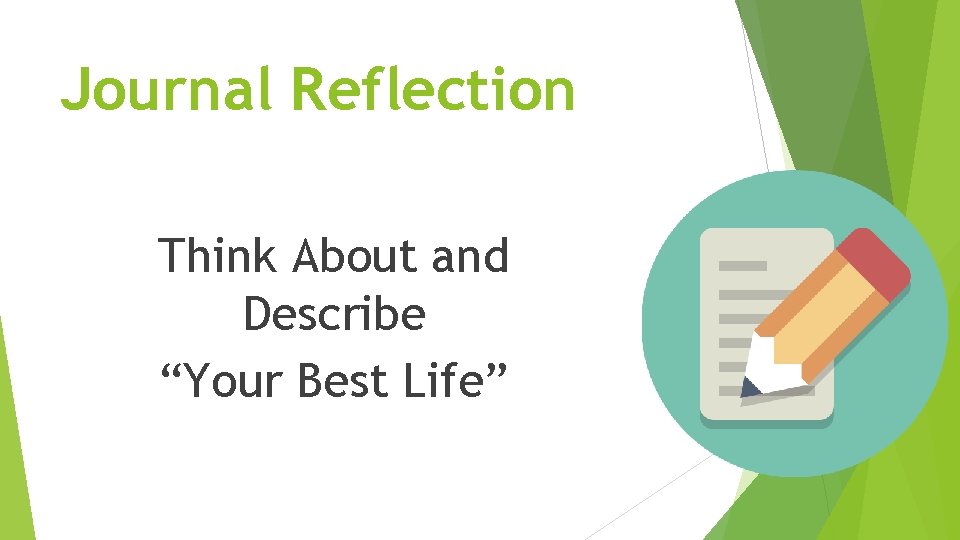 Journal Reflection Think About and Describe “Your Best Life” 
