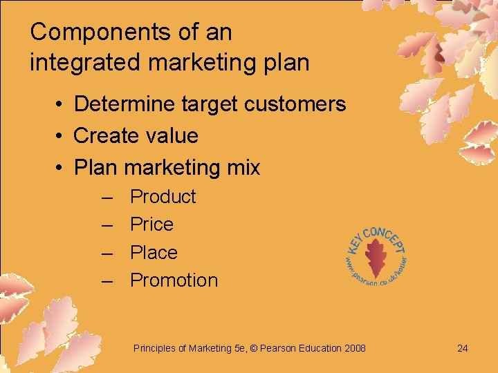 Components of an integrated marketing plan • Determine target customers • Create value •