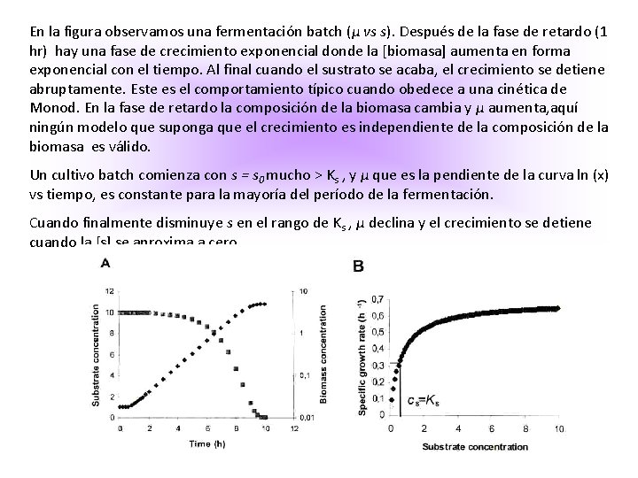 En la figura observamos una fermentación batch (μ vs s). Después de la fase