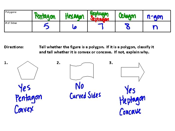 Polygons # of Sides Directions: 1. Tell whether the figure is a polygon. If