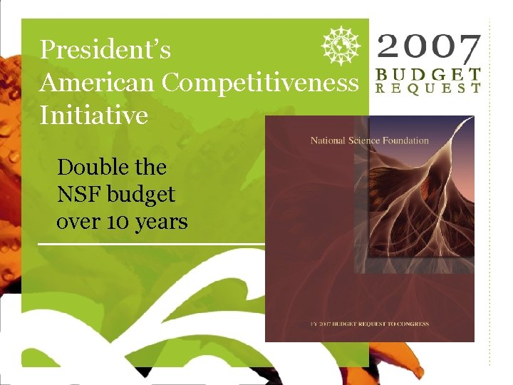 President’s American Competitiveness Initiative Double the NSF budget over 10 years 