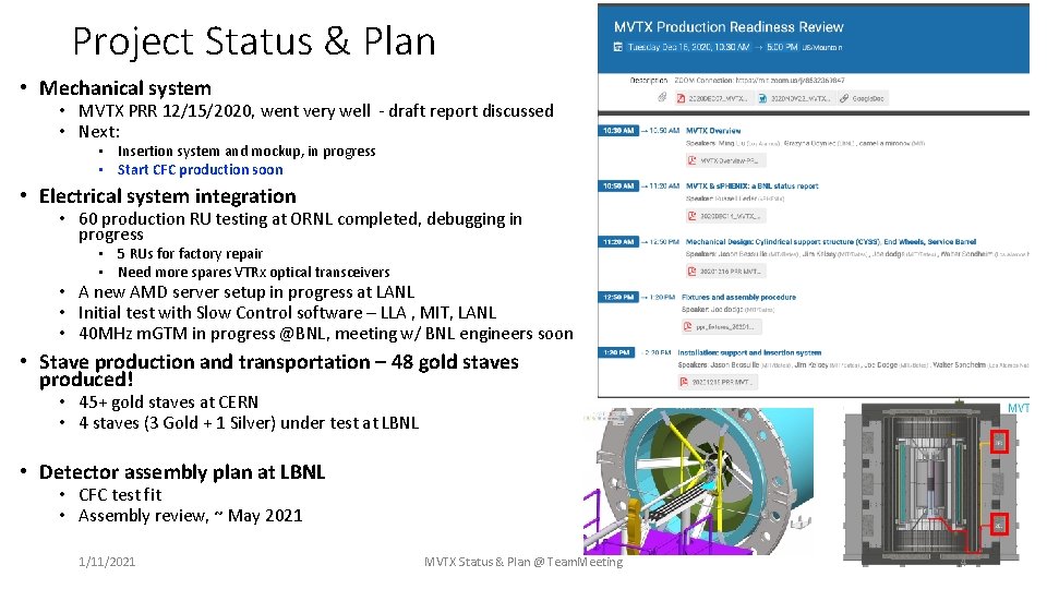 Project Status & Plan • Mechanical system • MVTX PRR 12/15/2020, went very well