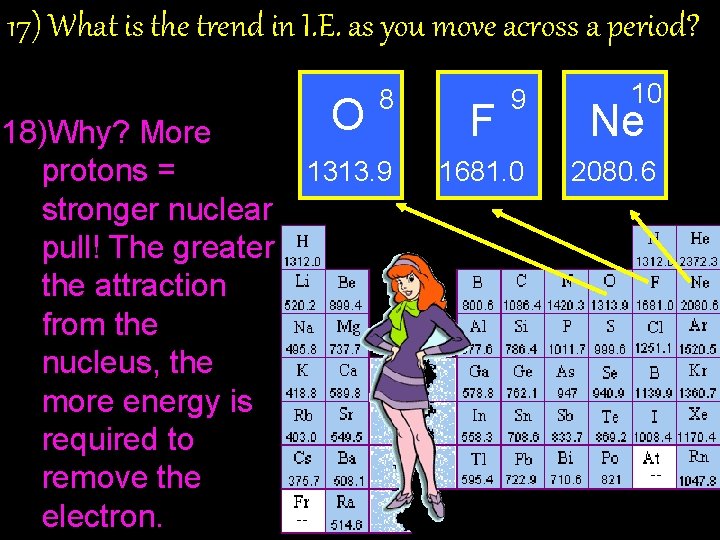 17) What is the trend in I. E. as you move across a period? 17) What is the trend in I. E. as you move across a period?