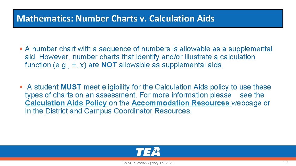 Mathematics: Number Charts v. Calculation Aids § A number chart with a sequence of