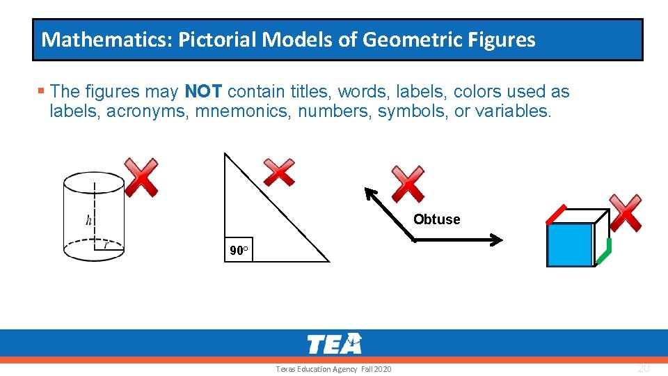 Mathematics: Pictorial Models of Geometric Figures § The figures may NOT contain titles, words,