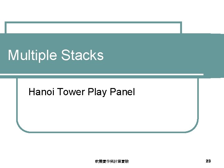 Multiple Stacks Hanoi Tower Play Panel 軟體實作與計算實驗 23 