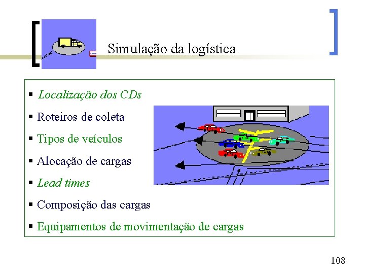 Simulação da logística § Localização dos CDs § Roteiros de coleta § Tipos de