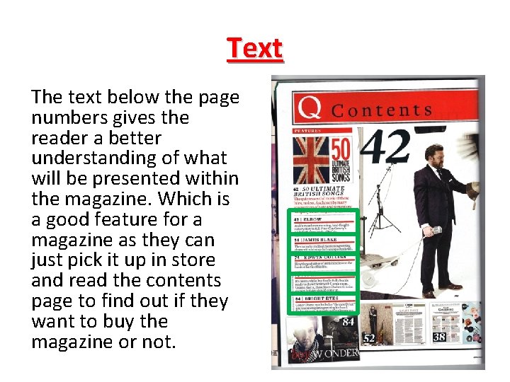 Text The text below the page numbers gives the reader a better understanding of