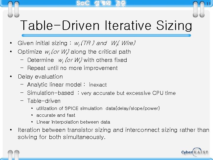 11 Table-Driven Iterative Sizing • Given initial sizing : wi (TR ) and Wi(