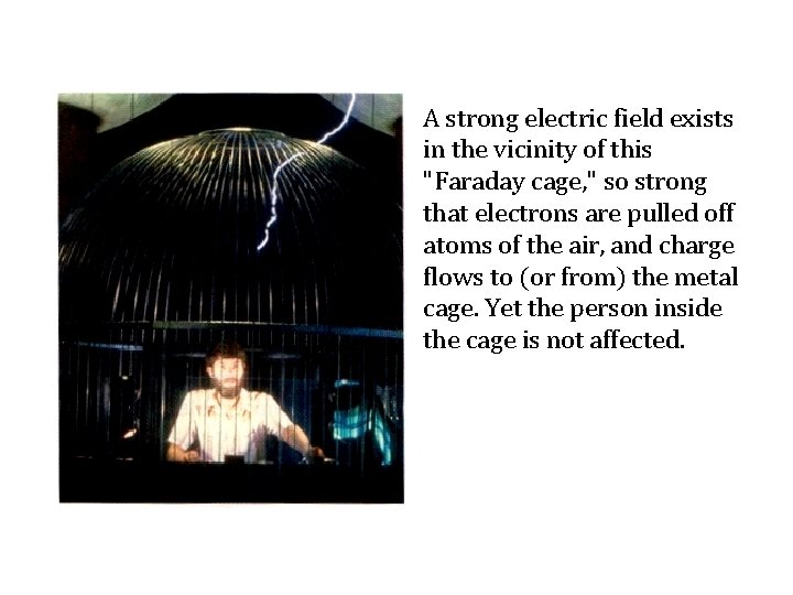 A strong electric field exists in the vicinity of this "Faraday cage, " so