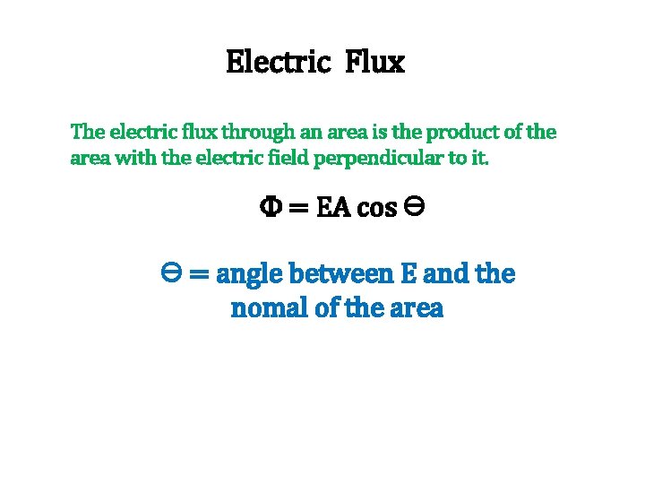 Electric Flux The electric flux through an area is the product of the area