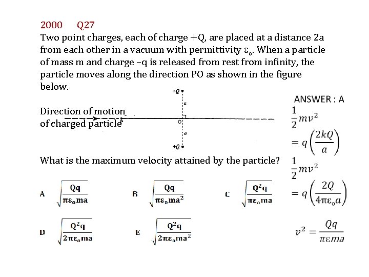 2000 Q 27 Two point charges, each of charge +Q, are placed at a