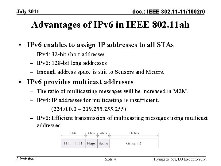 July 2011 doc. : IEEE 802. 11 -11/1002 r 0 Advantages of IPv 6