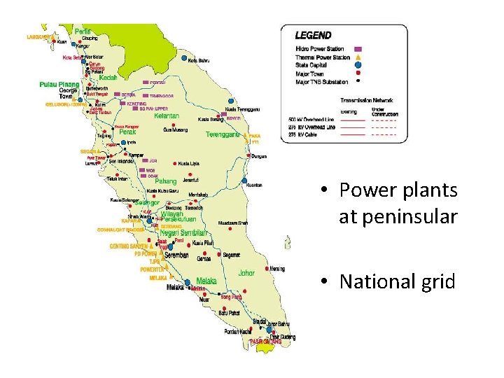  • Power plants at peninsular • National grid 