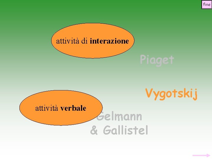 fine attività di interazione Piaget Vygotskij attività verbale Gelmann & Gallistel 