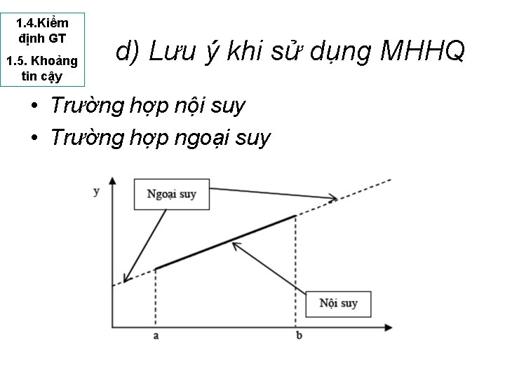 1. 4. Kiểm định GT 1. 5. Khoảng tin cậy d) Lưu ý khi