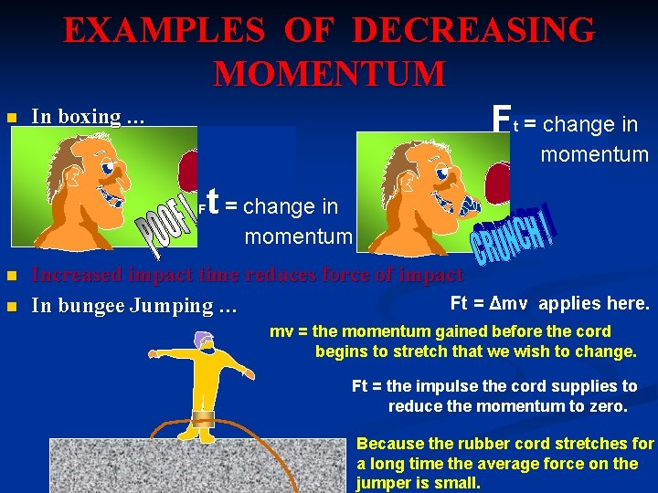 n EXAMPLES OF DECREASING MOMENTUM In boxing … F = change in t momentum