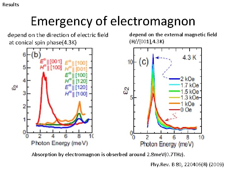 Results Emergency of electromagnon depend on the direction of electric field at conical spin