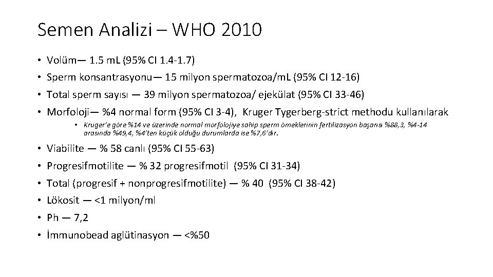 Semen Analizi – WHO 2010 • Volüm— 1. 5 m. L (95% CI 1.