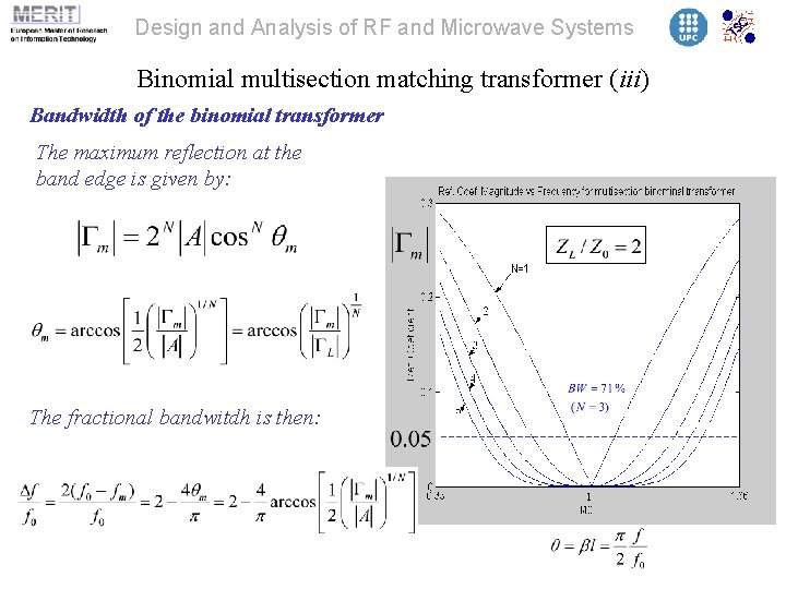 Design and Analysis of RF and Microwave Systems Binomial multisection matching transformer (iii) Bandwidth