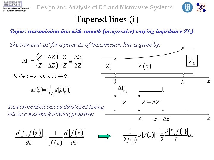 Design and Analysis of RF and Microwave Systems Tapered lines (i) Taper: transmission line