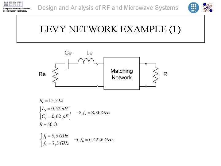 Design and Analysis of RF and Microwave Systems LEVY NETWORK EXAMPLE (1) 