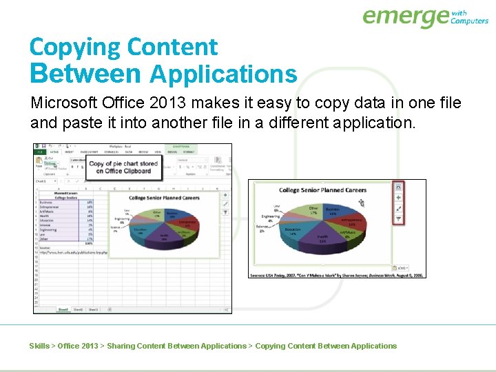 Copying Content Between Applications Microsoft Office 2013 makes it easy to copy data in