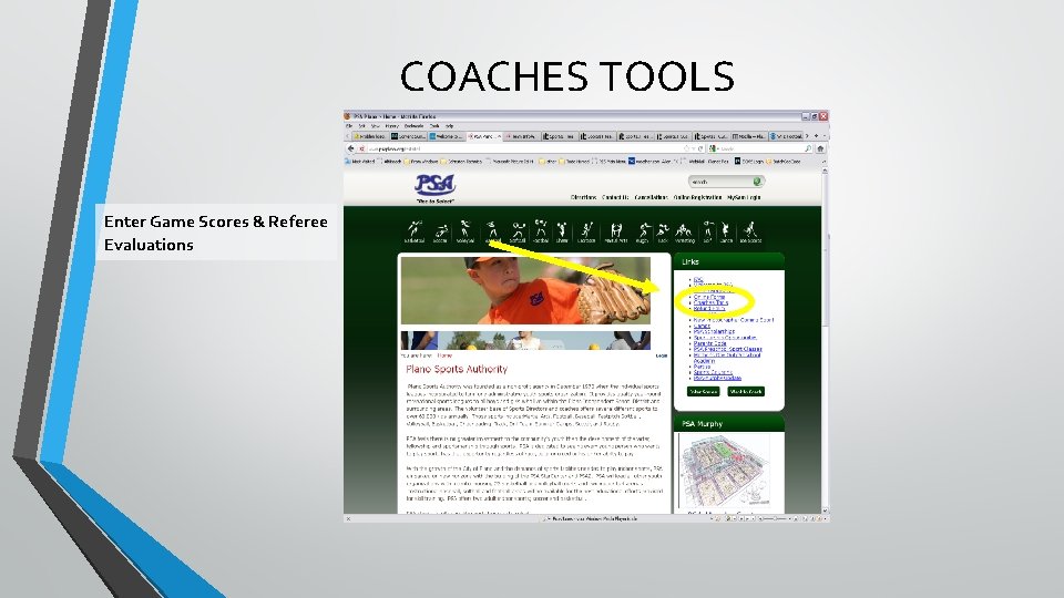 COACHES TOOLS Enter Game Scores & Referee Evaluations 