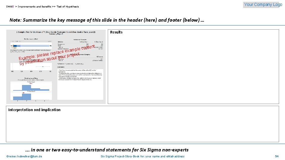 Your Company Logo DMAIC > Improvements and Benefits >> Test of Hypothesis Note: Summarize