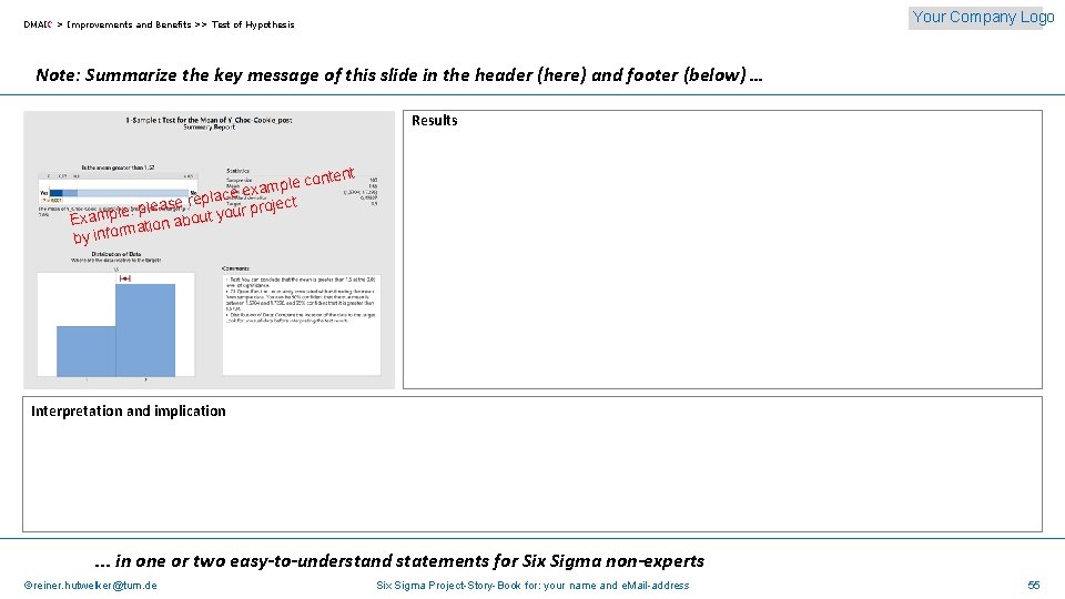 Your Company Logo DMAIC > Improvements and Benefits >> Test of Hypothesis Note: Summarize