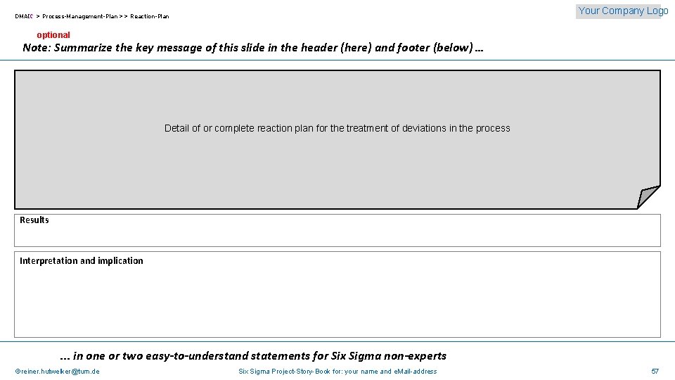 Your Company Logo DMAIC > Process-Management-Plan >> Reaction-Plan optional Note: Summarize the key message