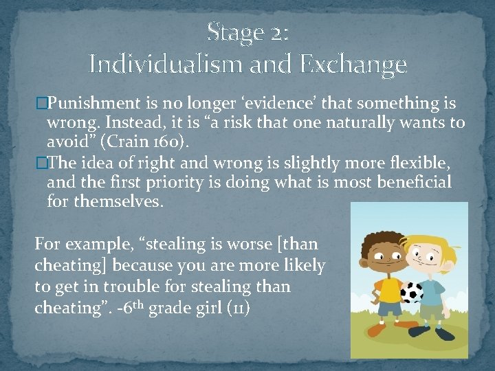 Stage 2: Individualism and Exchange �Punishment is no longer ‘evidence’ that something is wrong.