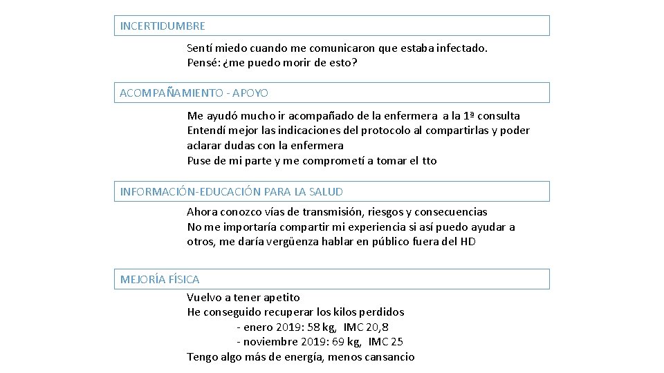 INCERTIDUMBRE Sentí miedo cuando me comunicaron que estaba infectado. Pensé: ¿me puedo morir de