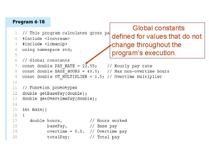 Global constants defined for values that do not change throughout the program’s execution. 